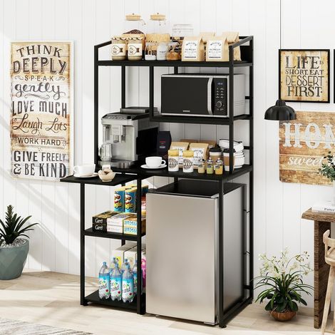 Étagère de Cuisine Bar à Café avec Plan de Travail de 87 cm Hauteur Support pour Micro-Ondes Table d’Appoint à Étagères Ouvertes Support de Bar pour Salon Dortoir Appartement (Noir) (1/5)