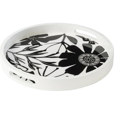 Plateau de Service en Bois "Tod" 40cm Noir & Blanc