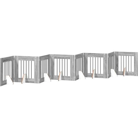 vidaXL Foldable Dog Gate with Stands 8 pcs Grey Sonoma 60 cm