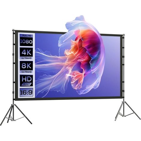 100-Zoll-Projektionsleinwand (16:9 HD 4K/8K) mit Stativ, doppelseitige, tragbare Leinwand mit faltbaren Stativen, weiß (1/5)