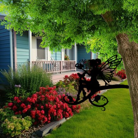 2 Pièces Fée Fleur de Fer muraux décoratifs piquets de jardin en métal pour arbre mangeoires à oiseaux pour l'extérieur ornement décoration fée fleur Mural (1/4)