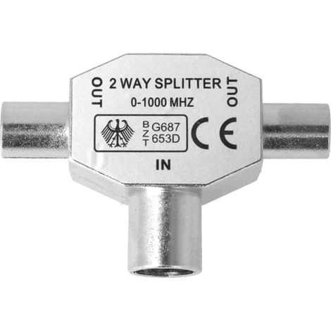 Sdoppiatore Splitter per Antenna TV in Metallo 1 Maschio 2 Femmine Distributore Derivatore Accoppiamento Antenna TV (1/3)