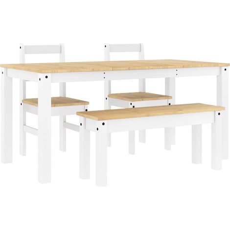 vidaXL Set da Pranzo 4 pz PANAMA Bianco in Legno Massello di Pino (1/5)