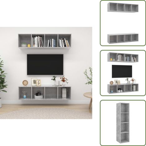 The Living Store TV-Wandschränke 2 Stk. Betongrau Holzwerkstoff - Wandregal (1/5)
