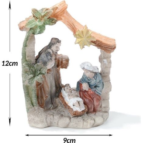 TrAdE Shop Traesio - Presepe Natività In Resina Scenario Sacra Famiglia Decorazioni Natalizie 12x9cm -