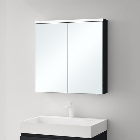 Mai & Mai Spiegelschrank Bad mit LED Beleuchtung Badezimmerschrank Hängeschrank Badezimmerspiegel BxTxH 70x15x70 cm Anthrazit matt Spiegelschrank-03 (1/5)