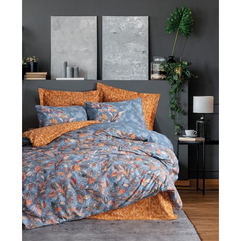 Parure de lit - 1 housse de couette 140 x 200 cm + 2 taies d'oreiller 60 x 60 cm - 100 % coton renforcé - Moutarde (1/2)