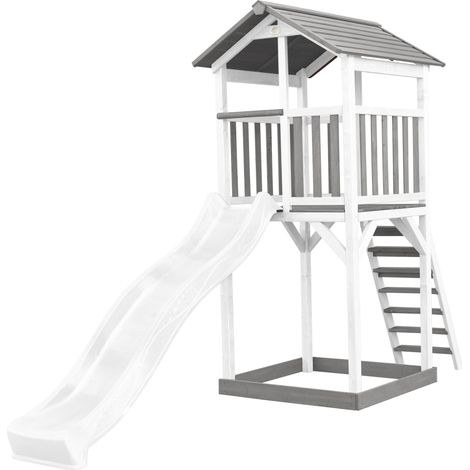 Axi Beach Tower Aire De Jeux Avec Toboggan En Blanc & Bac À Sable  Grande Maison Enfant Extérieur En Gris & Blanc  Cabane De Jeu En Bois Fsc