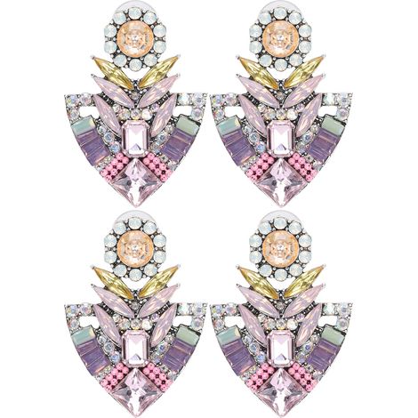 2 Pairs Fashion Women Earrings Alloy Shiny Ear Stud Accessory Jewelry Pink for Birthday (1/5)