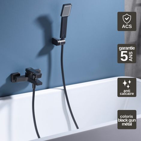 Mitigeur Bain/Douche noir métal Pommeau Anti-Calcaire - Design Moderne et Économie d'eau - Kit Complet ART IMEX
