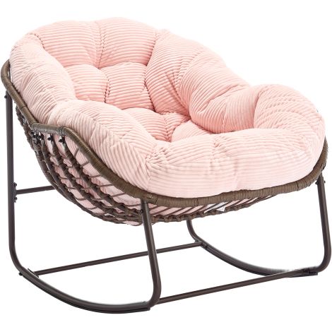 Fauteuil à bascule en rotin avec coussin orange et acier (1/4)