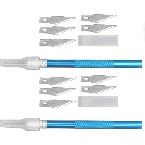 Lot de 2 ensembles de cutter artisanal stylo tailleur avec lames 65Mn pour gravure cuir et découpe bois papier (1/5)