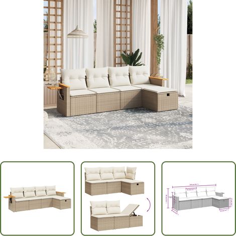 Gartensessel - 5-tlg. Garten-Sofagarnitur mit Kissen Beige Poly Rattan (1/5)