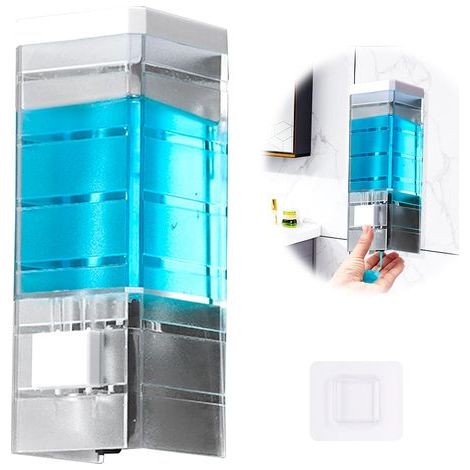 Distributeur Savon Mural,Distributeur Savon Mural sans Percage,Distributeur de Savon Mural pour Douche Shampoing, Gel Douche, DéSinfectant,Distributeur Gel Douche RéUtilisable,Soap Dispenser (1/5)