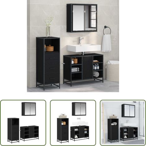 Badezimmer-Spiegel -  Badezimmermöbel-Set 3 pcs Schwarz Eichen-Optik Holzwerkstoff (1/5)