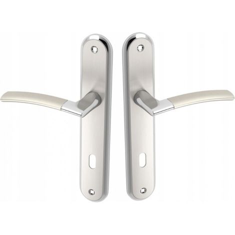 Bricoline – Poignée de porte intérieure sur plaque longue avec clé – Finition satinée/chromée – Compatible portes 38-45mm – Installation facile
