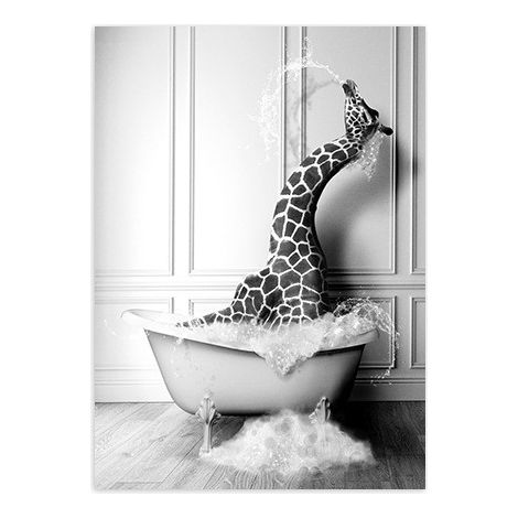 Tableau sur toile à motif animalier noir et blanc, 35 x 50 cm, pour la décoration de salle de bain ou de salon (50 x 75 cm).
