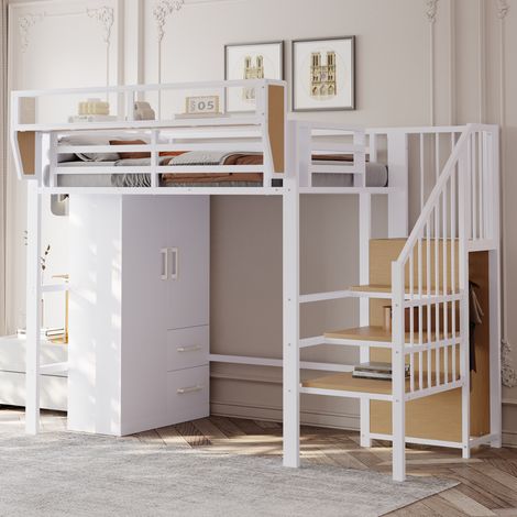 Armario con puertas dobles gran capacidad con cajones madera 70x40x135cm color blanco (1/5)
