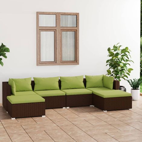 6-tlg. Garten-Lounge-Set,Gartenmöbel-Set mit Kissen Poly Rattan Braun vidaXL (1/5)