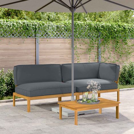 vidaXL Sofa Set mit Kissen Uni 3 pcs Anthrazit Massivholz Akazie (1/5)