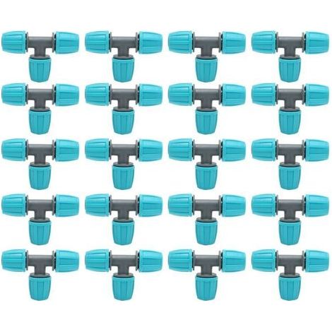 20 pièces 16mm té tuyau connecteur PE tuyau d'irrigation té pour serres jardins Agriculture,9.3x6CM (1/4)