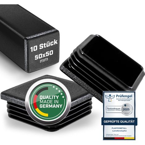 Lot de 10 bouchons à lamelles 50 x 50 mm pour tube carré en polyéthylène - pour profilés en aluminium, meubles de jardin et pieds de chaise - Bouchons de fermeture avec structure (1/5)