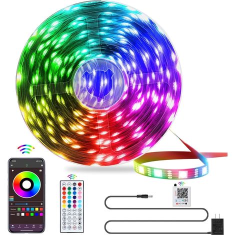Ruban LED RGB - 7,62 M - Télécommande IR 44 Touches - Réglage de la Luminosité sur 8 Niveaux - Adhésif Arrière - Pour Décoration Intérieure Chambre Cuisine TV (1/5)