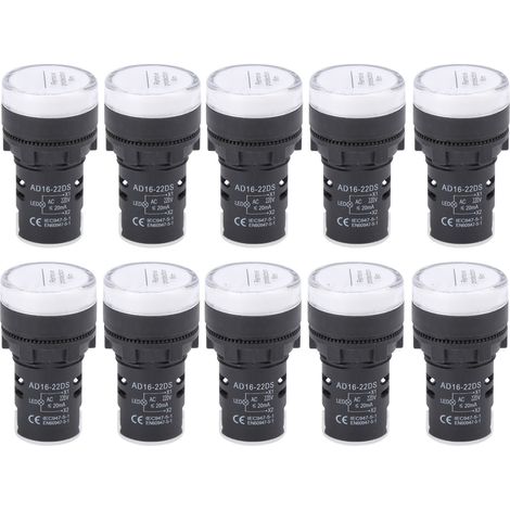 Lot 10x Voyants LED AD16-22DS Blanc Haute Luminosité, Signal Lumineux 220VAC pour Équipement Industriel (1/5)