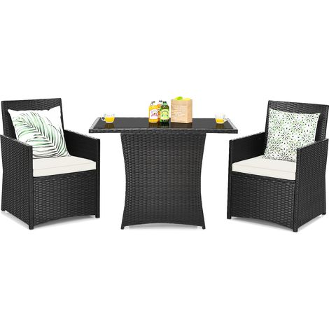 CASART 3 Pieces Patio PE Wicker Set Space-saving Outdoor Conversation Set-White (1/5)