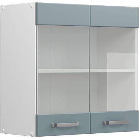 Mobile da cucina in vetro R-Line, Grigio-blu, 60 cm, Vicco