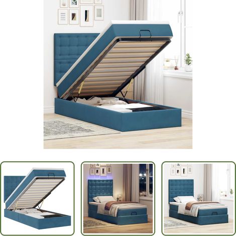 Rangement sous lit -  Cadre de lit ottoman avec matelas bleu foncé 90x190 cm velours (1/5)