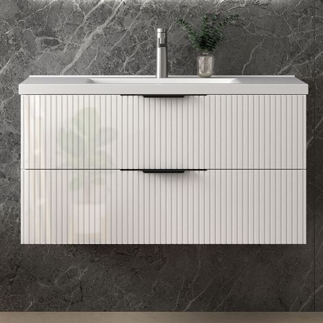 Unterschrank mit Waschbecken Waschbeckenunterschrank Badmöbel Waschtisch Badezimmerschrank hochglanz UV, Sanfter Schluss, 100x44.5x52cm, TYP A-Keramik Waschbecken (1/5)