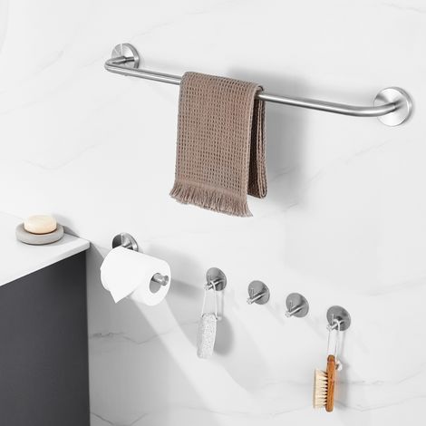 Auralum Max Toallero de acero inoxidable, juego de 6 piezas, 4 ganchos para toallas, toallero de baño, portarrollos de papel higiénico, 2 tipos de instalación, cepillado (1/5)