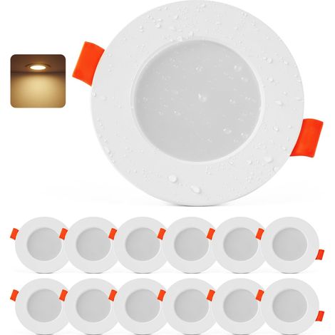 Spot LED Encastrable Extra Plat, Lot de 12 Spot Salle de Bain IP44 2700K Blanc Chaud, 4W Spots de Plafond, Spots Encastrable 68mm pour Salon Chambre Cuisine, Trou 65-80mm