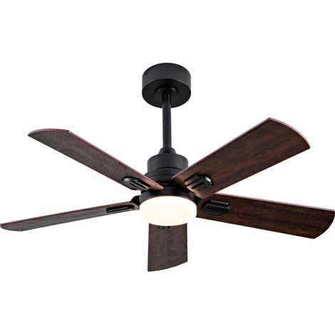 42-Zoll-Schwarzer Außen-Deckenventilator mit Licht und Fernbedienung, Dimmbarer 5-Flügel-Deckenventilator für Terrassen, Schwarzer Deckenventilator mit Licht für Schlafzimmer, Wohnzimmer im Innenberei