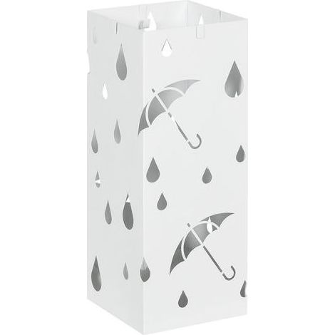 Porte-parapluie, 4 crochets, bac égouttoir, acier, blanc (1/5)