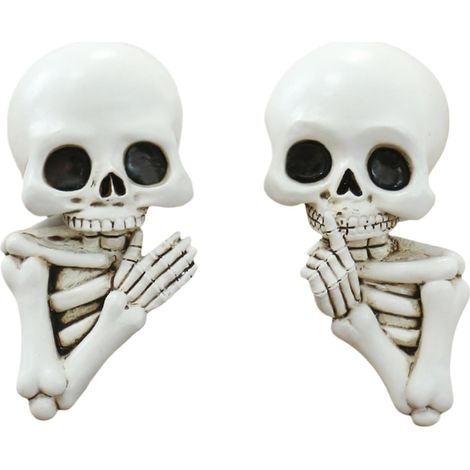 Ornements Tête-de-Mort 2 Figurines Résine Gothiques Coin Prise Chambre Mini Crânes Décoratifs Idéales pour Bureau Bibliothèque Cheminée Chambranles Étagères Cuisine Salle de Bain (1/5)