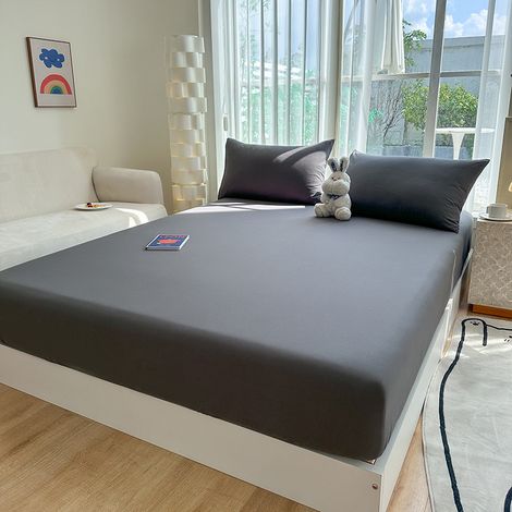 Sábana bajera ajustable de 180x200 cm - Sábana bajera ajustable extrasuave con bolsillos profundos - Solo sábana bajera ajustable - Sábana bajera ajustable elástica (Gris oscuro, 1 sábana bajera ajust (1/5)