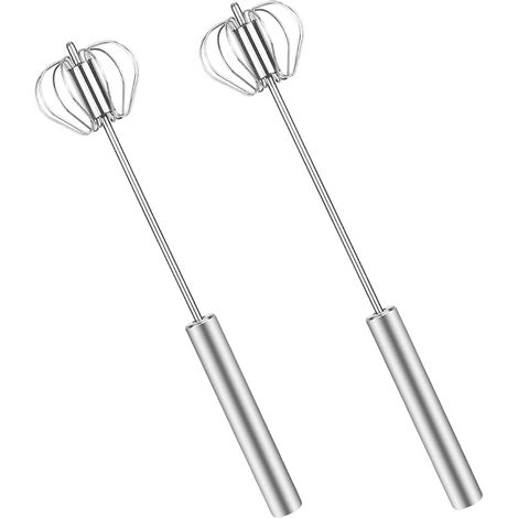 Batteur à œufs presse à main, 2 Pièces, fouet en acier inoxydable, batteur à œufs semi-automatique rotatif, mélangeur rotatif, outil d'agitation, pour fouetter, battre et remuer, le lait d'œufs (1/5)
