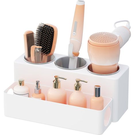 Porta asciugacapelli, porta piastra per capelli, porta spazzola per capelli, porta spazzolino da denti, organizer per bagno, organizer per trucco, organizer per toeletta, bianco