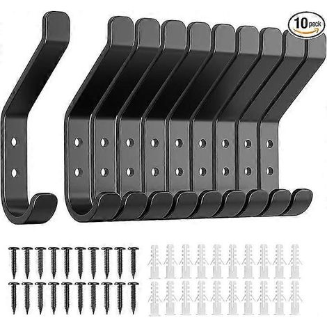 Crochet mural noir pour salle de bain, porte-serviettes et manteaux, lot de 10 (1/5)
