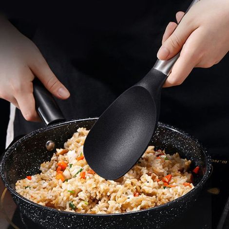 Cuillère De Service - Acier Inoxydable Et Silicone - Résistante À La Chaleur - 23 5 Cm - Noir - 1 Pièce (1/5)