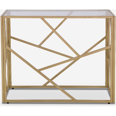 Consola para recibidor de diseño moderno de 100x40x78cm con tablero de cristal Kevin - Oro