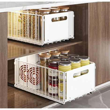 Organiseurs de Tiroirs de Cuisine Tiroir Coulissant Placard de Cuisine Organiseurs Tiroirs (Blanc, 2pièce 38Dx25Wx19H CM) (1/5)