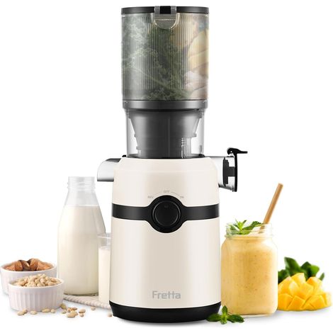Extracteur de Jus, Extracteur de Jus de Fruits et Légumes Entiers, Grande Ouverture de 108mm Slow Juicer, 1L Capacité, Pression à Froid, Facile à Nettoyer, Sans BPA, 200W (Beige) (1/5)