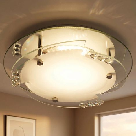Plafoniera LED cristallo plafoniera vetro bianco soggiorno luce bianca, 12W 680Lm bianco caldo, DxH 25x9,5 cm (1/5)
