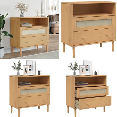 Sideboard SENJA Rattan-Optik Braun 80x40x80 cm Kiefernholz - Holz Sideboard - Wohnzimmermöbel - Kiefernholz Sideboard - Sideboard Braun - Regal Mit Türen - Home & Living (1/5)