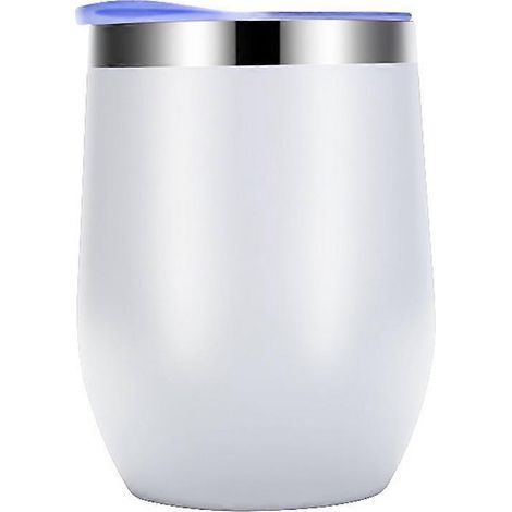Tasse à coque d'œuf double couche en acier inoxydable, isotherme, pour vin rouge ou café, avec couvercle, blanche. (1/5)