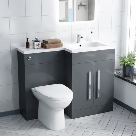 Aric RH 1100mm Vanity Basin Unit, WC Unit & Welbourne Back To Wall Toilet Grey (1/5)