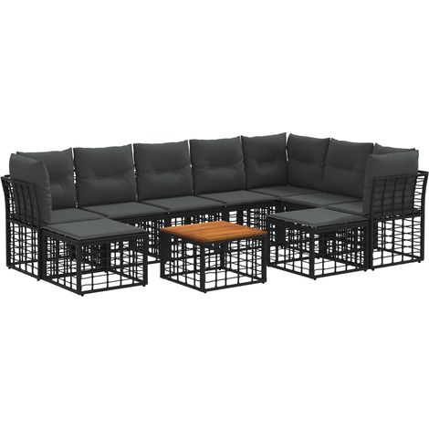 Set di divani da esterno 10 pcs Nero e Grigio scuro Poliestere vidaXL